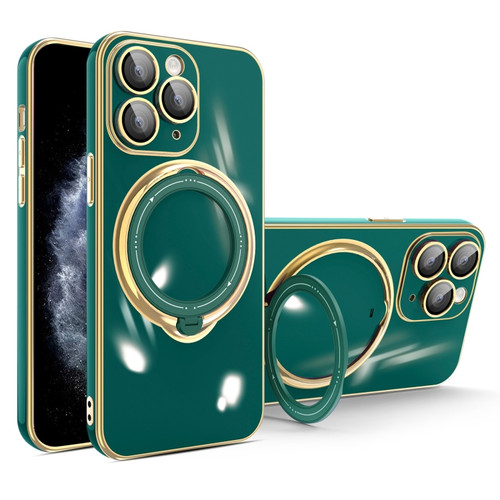iPhone 11 Pro Multifunction Electroplating MagSafe Holder Phone Case - Dark Green
