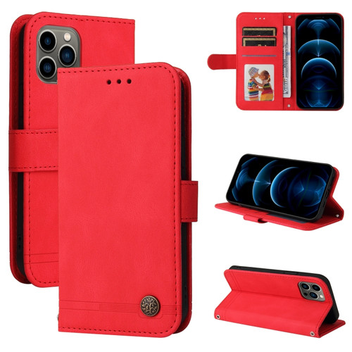 iPhone 11 Pro Skin Feel Life Tree Metal Button Horizontal Flip Leather Case with Holder & Card Slot & Wallet & Photo Frame & Strap  - Red