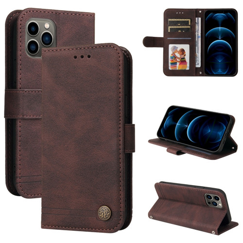 iPhone 11 Pro Skin Feel Life Tree Metal Button Horizontal Flip Leather Case with Holder & Card Slot & Wallet & Photo Frame & Strap  - Brown