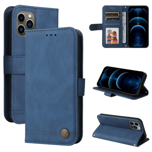 iPhone 11 Pro Skin Feel Life Tree Metal Button Horizontal Flip Leather Case with Holder & Card Slot & Wallet & Photo Frame & Strap  - Blue