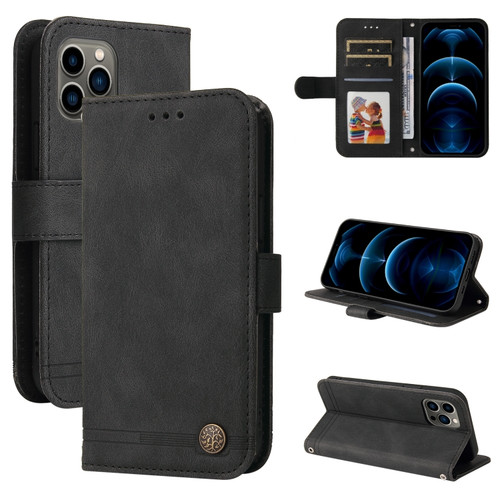 iPhone 11 Pro Skin Feel Life Tree Metal Button Horizontal Flip Leather Case with Holder & Card Slot & Wallet & Photo Frame & Strap  - Black