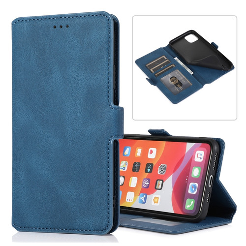 iPhone 11 Pro Retro Magnetic Closing Clasp Horizontal Flip Leather Case with Holder & Card Slots & Photo Frame & Wallet - Navy Blue