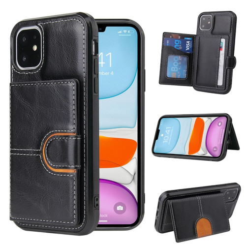 iPhone 11 Pro PU + TPU + PC  Shockproof Back Cover Case with Card Slot & Holder  - Black