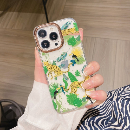 iPhone 11 Pro Glitter Powder Electroplating Flower Shockproof Phone Case  - Yellow Leopard S2