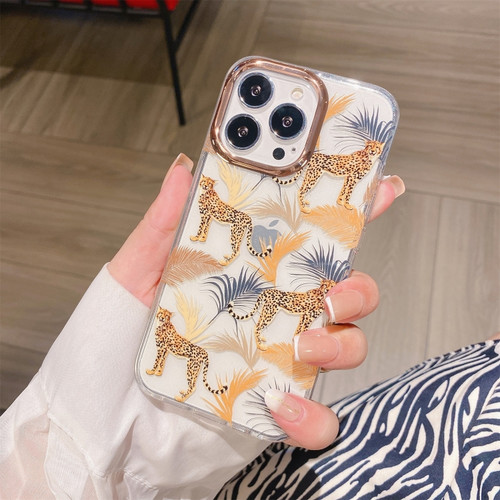 iPhone 11 Pro Glitter Powder Electroplating Flower Shockproof Phone Case  - Brown Leopard S5
