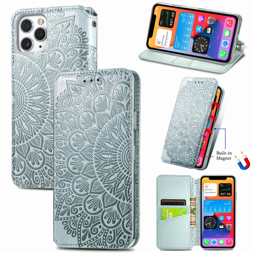 iPhone 11 Pro Blooming Mandala Embossed Pattern Magnetic Horizontal Flip Leather Case with Holder & Card Slots & Wallet - Grey