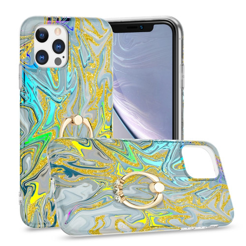 iPhone 11 Pro Laser Glitter Watercolor Pattern Shockproof Protective Case with Ring Holder  - FD2