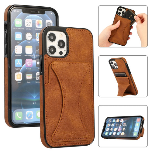 iPhone 11 Pro Ultra-thin Shockproof Protective Case with Holder & Metal Magnetic Function  - Brown