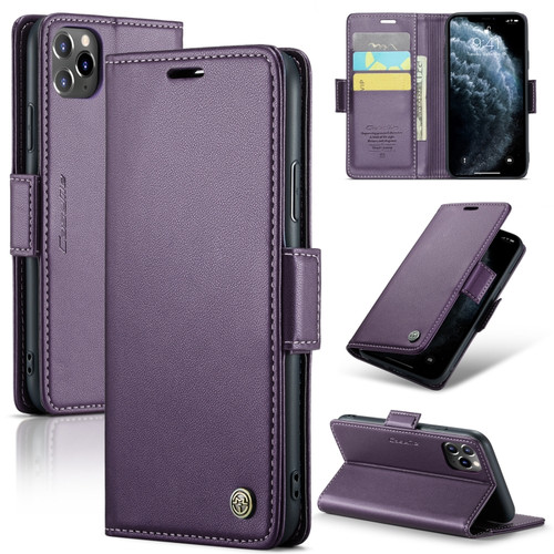 iPhone 11 Pro CaseMe 023 Butterfly Buckle Litchi Texture RFID Anti-theft Leather Phone Case - Pearly Purple