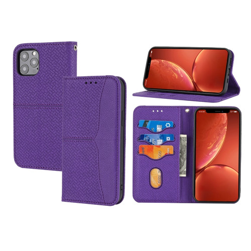 iPhone 11 Pro Woven Texture Stitching Magnetic Horizontal Flip PU Leather Case with Holder & Card Slots & Wallet & Lanyard  - Purple