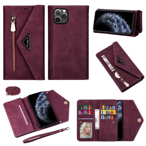 iPhone 11 Pro Skin Feel Zipper Horizontal Flip Leather Case with Holder & Card Slots & Photo Frame & Lanyard & Long Rope - Wine Red