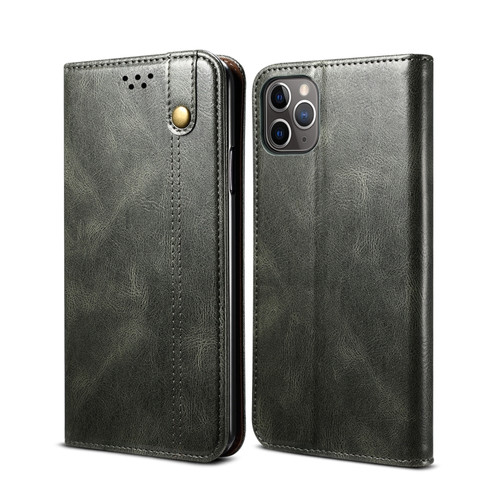 iPhone 11 Pro Simple Wax Crazy Horse Texture Horizontal Flip Leather Case with Card Slots & Wallet  - Dark Green