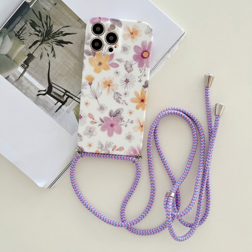 iPhone 11 Pro Lanyard Small Floral TPU Phone Case  - Purple