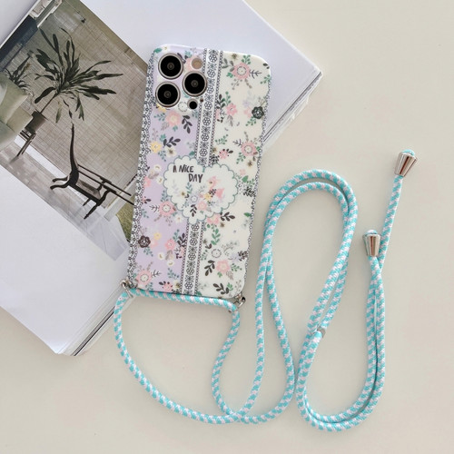 iPhone 11 Pro Lanyard Small Floral TPU Phone Case  - Blue