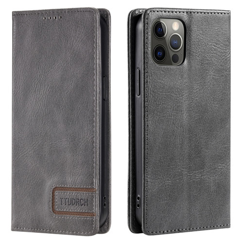 iPhone 11 Pro TTUDRCH RFID Retro Texture Magnetic Leather Phone Case - Grey