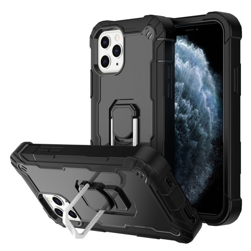 iPhone 11 Pro PC + Rubber 3-layers Shockproof Protective Case with Rotating Holder  - Black
