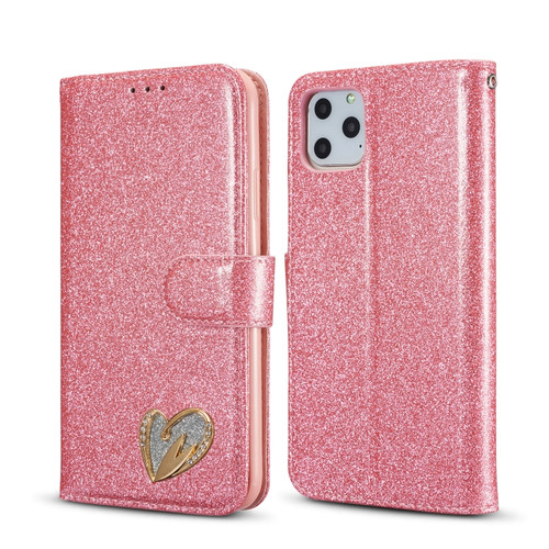 iPhone 11 Pro Glitter Powder Love Leather Phone Case  - Rose Red