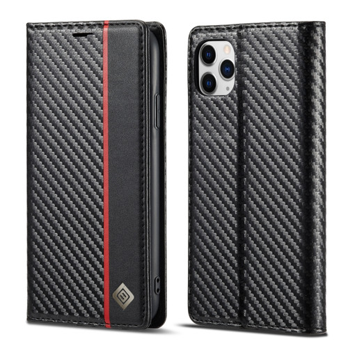 iPhone 11 Pro LC.IMEEKE Carbon Fiber PU + TPU Horizontal Flip Leather Case with Holder & Card Slot & Wallet  - Vertical Black