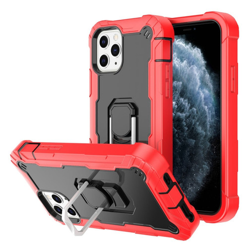 iPhone 11 Pro PC + Rubber 3-layers Shockproof Protective Case with Rotating Holder  - Red + Black
