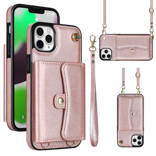 iPhone 11 Pro RFID Card Slot Phone Case with Long Lanyard - Rose Gold