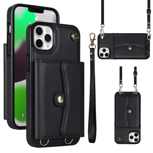 iPhone 11 Pro RFID Card Slot Phone Case with Long Lanyard - Black