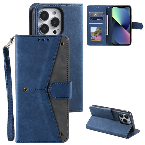 iPhone 11 Pro Nail Skin Feel Stitching Calf Texture Leather Phone Case - Blue