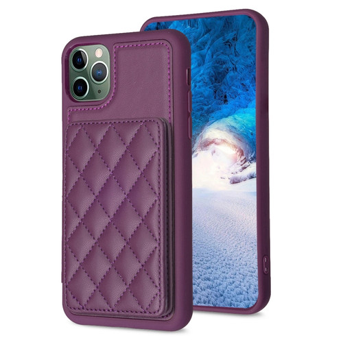 iPhone 11 Pro BF25 Square Plaid Card Bag Holder Phone Case - Dark Purple