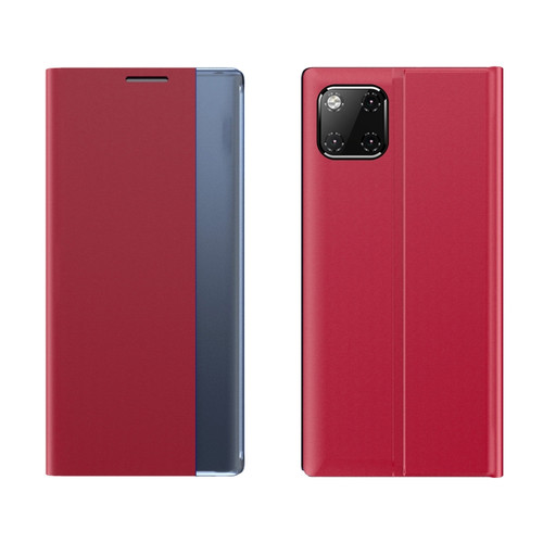 iPhone 11 Pro Side Window Display Magnetic Suction Plain Grain Flip PU Leather + PC Case with Holder  - Red