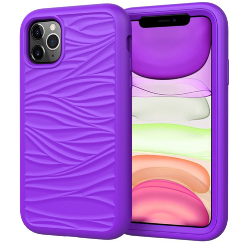 iPhone 11 Pro Wave Pattern 3 in 1 Silicone+PC Shockproof Protective Case - Purple