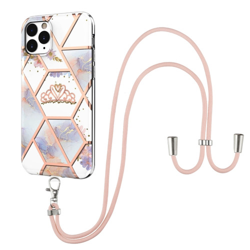 iPhone 11 Pro Electroplating Splicing Marble Flower Pattern TPU Shockproof Case with Lanyard  - Imperial Crown
