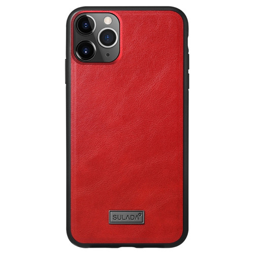 iPhone 11 Pro SULADA Shockproof TPU + Handmade Leather Protective Case - Red