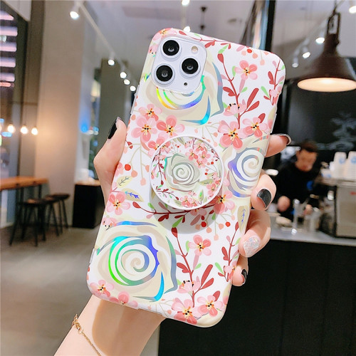 iPhone 11 Pro Colorful Laser Flower Series IMD TPU Mobile Phone CaseWith Folding Stand - Lyre Coral   KB4