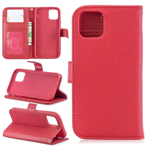 iPhone 11 Pro Lychee Texture Horizontal Flip Leather Casewith Holder & Card Slots & Wallet & Photo Frame - red