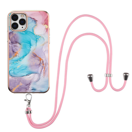 iPhone 11 Pro Electroplating Pattern IMD TPU Shockproof Case with Neck Lanyard - Milky Way Blue Marble