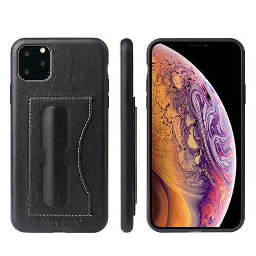 iPhone 11 Pro Fierre Shann Full Coverage Protective Leather Case with Holder & Card Slot  - Black