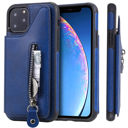 iPhone 11 Pro Solid Color Double Buckle Zipper Shockproof Protective Case - Blue