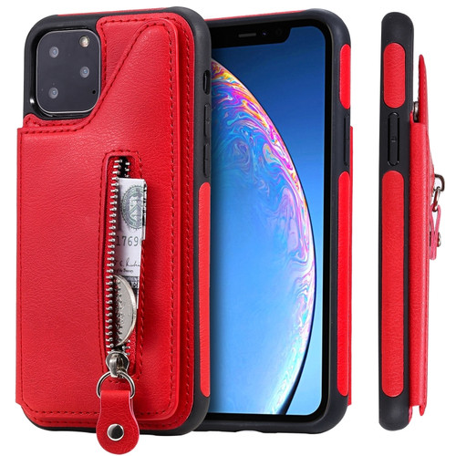 iPhone 11 Pro Solid Color Double Buckle Zipper Shockproof Protective Case - Red