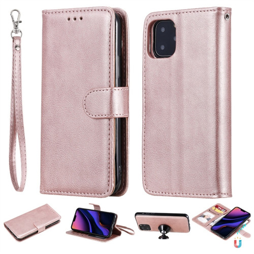 iPhone 11 Pro Solid Color Horizontal Flip Protective Case with Holder & Card Slots & Wallet & Photo Frame & Lanyard - Rose Gold