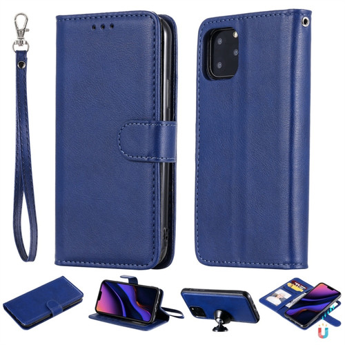 iPhone 11 Pro Solid Color Horizontal Flip Protective Case with Holder & Card Slots & Wallet & Photo Frame & Lanyard - Blue