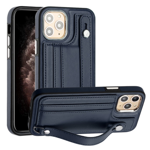 iPhone 11 Pro Shockproof Leather Phone Case with Wrist Strap - Blue