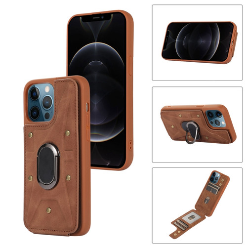 iPhone 11 Pro Armor Ring Wallet Back Cover Phone Case - Brown