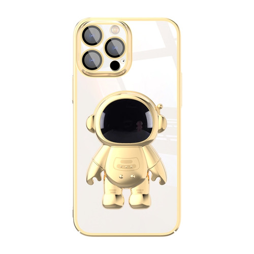 iPhone 11 Pro Electroplating PC Astronaut Holder Phone Case with Lens Film - Gold