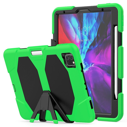 iPhone 11 Pro iPad Pro 11 inch  - 2020 Shockproof Colorful Silicon + PC Protective Case with Holder & Shoulder Strap & Hand Strap & Pen Slot - Green