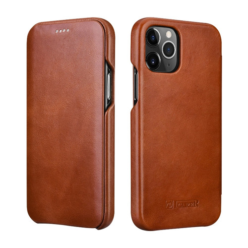 iPhone 11 Pro ICARER First Layer Cowhide Horizontal Flip Phone Case  - Brown