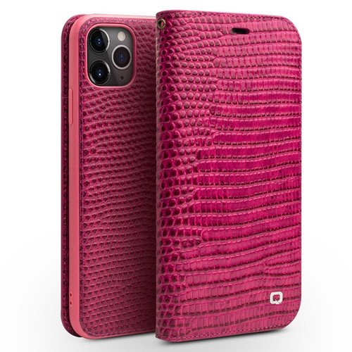 iPhone 11 Pro QIALINO Crocodile Texture Horizontal Flip Leather Case with Wallet & Card Slots - Rose Red