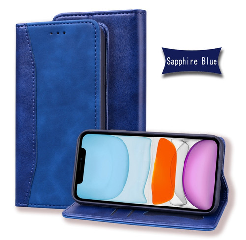 iPhone XR Business Stitching Horizontal Flip Leather Case with Double Folding & Bracket & Card Slots & Photo Frame & Wallet - Sapphire Blue
