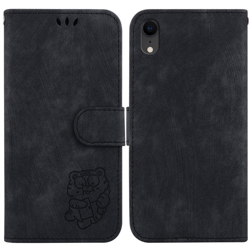 iPhone XR Little Tiger Embossed Leather Phone Case - Black