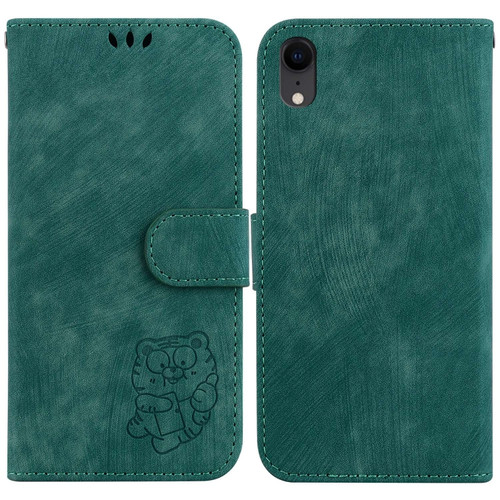 iPhone XR Little Tiger Embossed Leather Phone Case - Green
