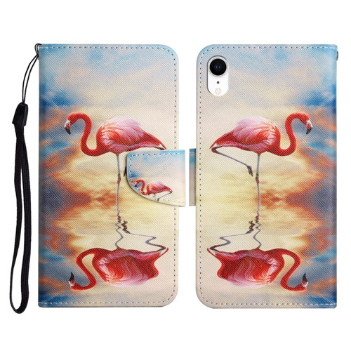 iPhone XR Painted Pattern Horizontal Flip Leather Case with Holder & Card Slot & Wallet - Flamingo