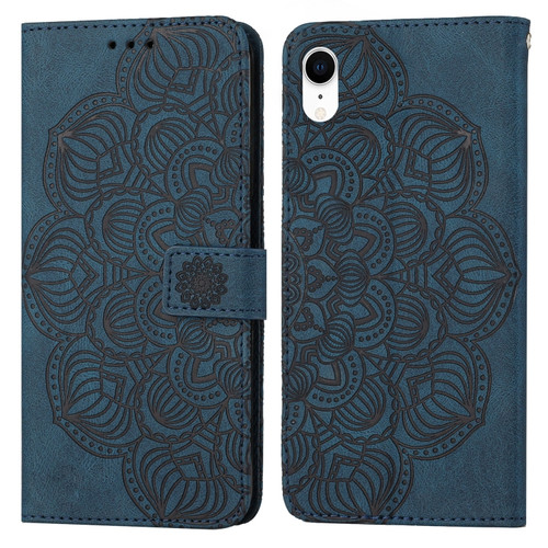 Mandala Embossed Flip Leather Phone Case iPhone XR - Blue